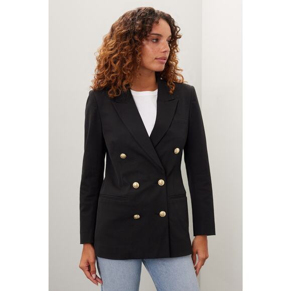 Derek Lam 10 Crosby Walter Blazer Black Gold Buttons Double Breasted Sz 4 - Picture 1 of 14